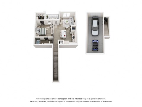 Floor plan for 1 bed, 1 bath, 855 sqft